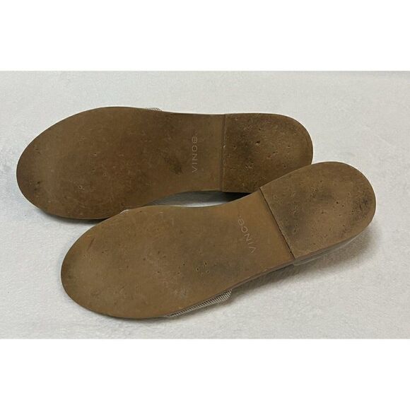 VINCE Womens Sandals Size 8.5 Canvas Suede Open Toe Open Side Flats Beige - Picture 5 of 6